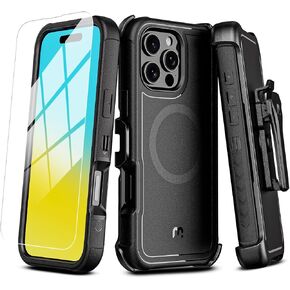 M MYBAT PRO Maverick Series iPhone 16 Pro 6.3 Case with Belt Clip Holster,[Compatible with Magsafe] w/Screen Protector,Anti-Drop,Shockproof,with 360°Rotating Kickstand,Heavy Duty Protection Blue