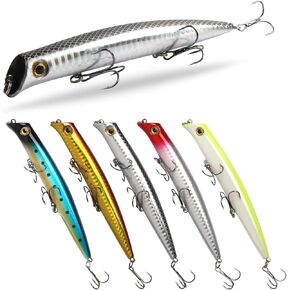 5 Pack Fishing Lures for Freshwater and Saltwater,Fishing Tackle with Sharp Treble Hook, Fishing Bait Fishing Accessory for Men, Family Fishing Gear Plugs