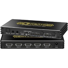 4K@120Hz HDMI 2.1 Switch 4 in 1 Out with Audio Extractor,48Gbps,HDCP 2.3,HDR 10+,ARC,VRR,ALLM,CEC,IR Remote,Optical SPDIF 5.1Ch,AUX L/R 3.5mm 2.1Ch,HDMI Switcher 4x1,4 Port HDMI Selector