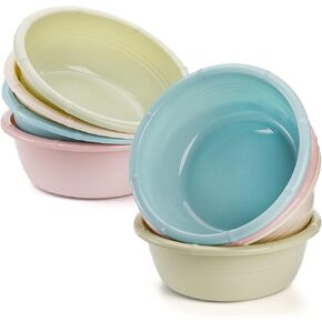 Peohud 8 Pack Plastic Wash Basin, 5 Quart Stackable Camping Dish Pan, Round Vegetable Fruit Wash Pan Dish Tub for Home Kitchen Outdoor Indoor, 12 Inch