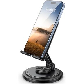 Lamicall Adjustable Phone Stand for Desk - 360 Rotating Foldable Cell Phone Holder Desktop Portable Cellphone Stand, Office Desk Accessories for iPhone 16 15 14 13 Pro Max, 4-10" Smartphones, iPad