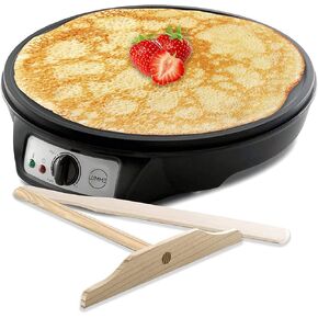Lumme Crepe Maker - Nonstick 12-inch Breakfast Griddle Hot Plate Cooktop with Adjustable Temperature Control and LED Indicator Light, Includes Wooden Spatula and Batter Spreader.