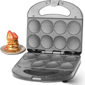 Mini Pancakes Maker Machine with Non Stick Plates, Small Pancake Griddle, Makes 8 x 2" Tiny and Flat Pancakes, Ideal for Breakfast, Snacks, Desserts and More