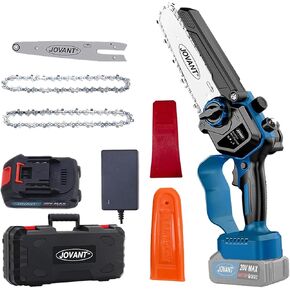 Cordless Chainsaw, Electric Chain Saw with 1 Pack 2000mAh Battery, Battery Chainsaw with Logging Wedge Electric Saw for Cutting, Trimming, Gardening, Camping(2 chains & 1 chain plates)
