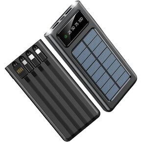 Power-Bank-Solar-Charger - 20000mAh Portable Charger,Solar Power Bank,Camping External Backup Battery Pack,Fast Solar Panel Charger with Dual Flashlight and 4 USB Cables (White)
