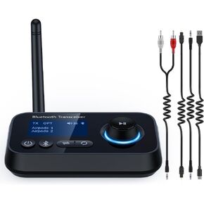 Bluetooth 5.3 جهاز استقبال جهاز الإرسال 3-in-1 محول صوت بلوتوث اللاسلكي لاستريو/هوم ستيريو/مكبرات صوت قديمة/نظام صوت بث الموسيقى 2 أجهزة طويلة المدى لقيمة RCA/Optical/aux