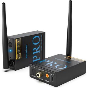 1Mii 2.4GHz Wireless Audio Transmitter and Receiver,192KHz/24bits HiFi Audio, 20ms Low Latency,328ft Long Range Wireless Subwoofer Kit for Speaker/Stereo/Soundbar,Optical/Coaxial/3.5mm(RCA) Ports.