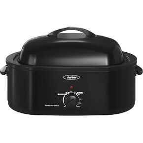 22-Quart Electric Roaster Oven with Removable Pan and Self-Basting Lid, Perfect for Turkey Roasting with Temperature Control from 150 to 450°F and Cool-Touch Handles，Red