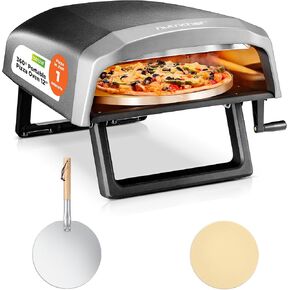 NutriChef Outdoor Pizza Oven with 360° Rotating Pizza Stone | Adjustable Heat Control Dial, Includes Pizza Peel, Stone & Regulator with Hose | Cooks 12" Pizza in 60 seconds | 25.2 x 16.1 x 14 IN