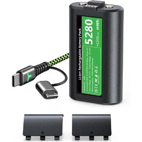 6amLifestyle Rechargeable Battery Pack for Xbox One|S|X|Elite, 5280mWh Controller Charger Accessories, Includes 5FT USB Type-C Cable and 4 Battery Covers