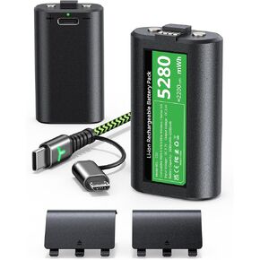 6amLifestyle Rechargeable Battery Pack for Xbox One|S|X|Elite, 5280mWh Controller Charger Accessories, Includes 5FT USB Type-C Cable and 4 Battery Covers