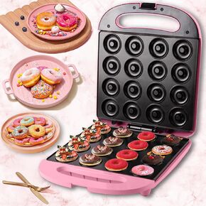 Mini Donut Maker ، Maker Maker Pink ، Mini Donut Maker مع سطح غير لاصقة ، Bake 16 Mini Donuts ، مثالي لصنع الكعك مع العائلة