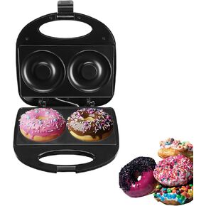 Mini Donut Maker Machine for Kid-Electric Non-Stick Surface Makes 2 Mini Doughnuts-Friendly Breakfast, Snacks, Desserts-Black