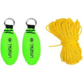 THORIUM Arborist Throw Weight Bag Combo Set - Bright Green 12oz + 16oz Slingshot Launcher Pouches - Complete with 150' / 45m Throw Line Rope