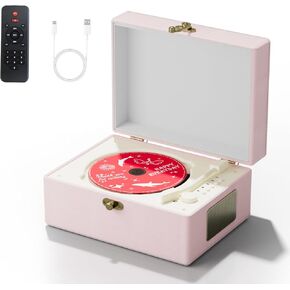 Time Music Box CD Player with Speakers; Bluetooth Transmitter; Festival Gift; BGM Player for Home Decor (Pink)