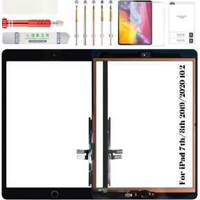 لـ iPad 7 7th/ 8 8th Gen Screen Responsizer Touch لعام 2019 ، iPad 7th Gen 10.2 بوصة استبدال الشاشة لـ iPad 10.2 2019 استبدال الشاشة A2197 A2200 مع زر الصفحة الرئيسية أسود (بدون LCD)