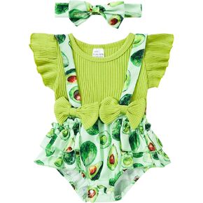 UNICOMIDEA Baby Girls Clothes 0-18 Months Outfits Ruffle Sleeve Newborn Onesie Romper With Headband