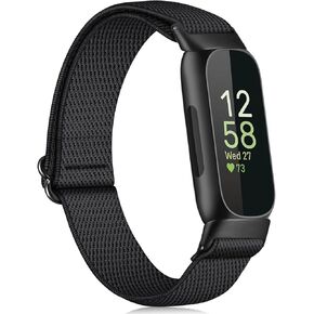FINTIE Elastic Bands Compatible with Fitbit Inspire 3 2 HR 1 / Ace 3 2, Adjustable Stretchy Nylon Loop Band Breathable Replacement Strap Accessory Wristband, Black