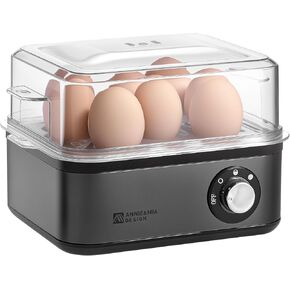 Annie & Mia Design Electric Egg Cooker, Stainless Steel 8 Egg Capacity egg boiler, 500W, Hard, Medium, Soft Boiled Egg Poacher, egg steamer, Multi-function, Knob Controled Auto Shut-Off Function