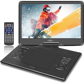 16.9" Portable DVD Player with 14.1’’ HD Swivel Screen, 6Hrs Play, DVD Player Portable with Dual Speaker, Last Memory, Support SYNC TV/USB/SD Card, Play All Discs Format Except Blu-ray, Black