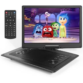 17.9" Portable DVD Player with 15.6" Large HD Screen, 4-6Hours Rechargeable Battery, Dual Speakers, Region Free, Remote Control, Support Multiple Disc Formats Sync TV, USB/SD, Black