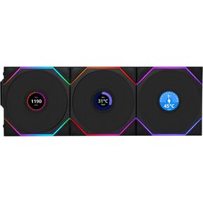 Lian Li UNI Fan TL LCD 120 Wireless - Triple Pack - 2.4 GHz Wireless Controller Included - Daisy Chain & Infinity Mirror Design - LCD Display - Controller Required - Black (12TLLCD1W3B)