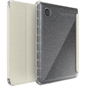 TUDIA SKN FLIP V2 Designed for Kobo Clara BW/Colour Case (2024) - [Enhanced Auto Wake/Sleep Technology] Shockproof Slim Transparent TPU Back with Textured Leather Trifold Cover - Clear Grey