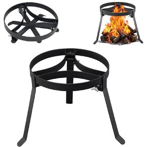 Campfire Tripod, 9.84 Inch Steel Camping Tripod for Outdoor Cooking, Foldable Fire Pit Stand with Heat Resistant Coating, Matte Black