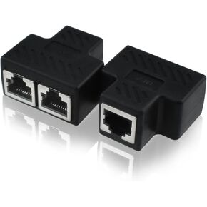 2 Pcs RJ45 Splitter Adapter, Ethernet Splitter 1 to 2, LAN Splitter Adapter for Cat5 Cat5e Cat6 Cat7 Cable (2 Devices Simultaneously Networking)