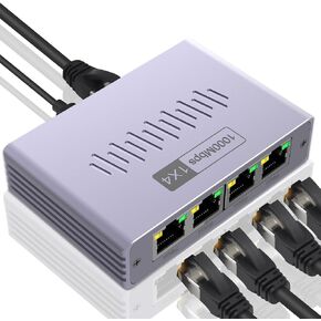 Gigabit Ethernet Splitter 1 to 4, 1000Mbps High Speed LAN Splitter with USB Power, 4 Devices Simultaneous Network for Cat5/5e/6/7/8 Cables