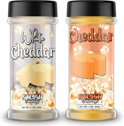 SMASH SMASINGS WHITE CHEDDAR & ORANGE CHEDDAR Popcorn Searning - 2 Pack من توابل الفشار اللذيذة في زجاجة شاكر in Saudi Arabia