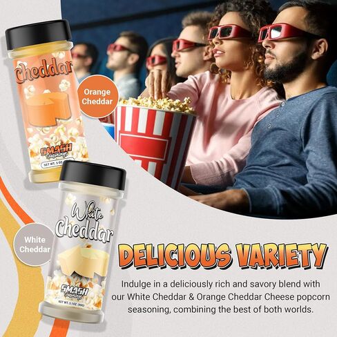 SMASH SMASINGS WHITE CHEDDAR & ORANGE CHEDDAR Popcorn Searning - 2 Pack من توابل الفشار اللذيذة في زجاجة شاكر in Saudi Arabia