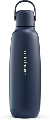 Sodastream - Fizz & Go Cool Bottle | زجاجة مياه كربونية من الفولاذ المقاوم للصدأ | يحافظ على المشروبات الباردة 12 ساعة | حامل كوب ودود | متوافق مع آلات أسطوانات CO2 الوردي | لون العاصفة | 30.4 أوقية in Kuwait