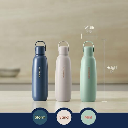 Sodastream - Fizz & Go Cool Bottle | زجاجة مياه كربونية من الفولاذ المقاوم للصدأ | يحافظ على المشروبات الباردة 12 ساعة | حامل كوب ودود | متوافق مع آلات أسطوانات CO2 الوردي | لون العاصفة | 30.4 أوقية in Kuwait