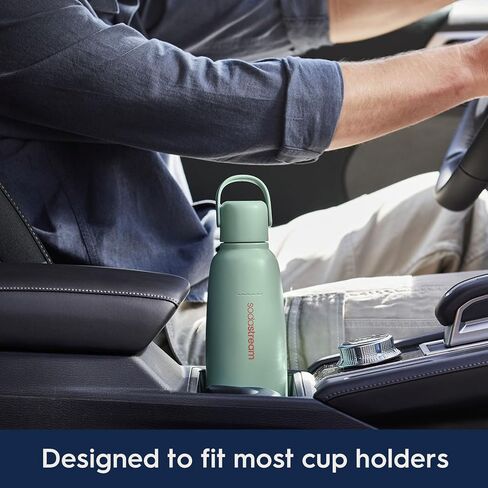 Sodastream - Fizz & Go Cool Bottle | زجاجة مياه كربونية من الفولاذ المقاوم للصدأ | يحافظ على المشروبات الباردة 12 ساعة | حامل كوب ودود | متوافق مع آلات أسطوانات CO2 الوردي | لون العاصفة | 30.4 أوقية in Kuwait