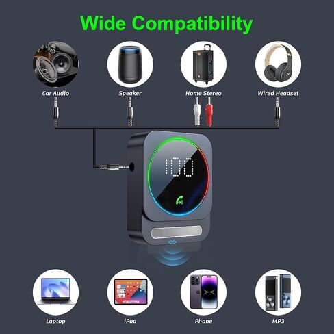 محول Bluetooth Aux ، Sonru Bluetooth 5.3 مستقبل للسيارة ، مستقبل الصوت اللاسلكي لسيارة/سماعات رأس/مكبر صوت سلكية ، مخرجات AUX مزدوجة ، RCA AUX 3.5 ملم. in Kuwait