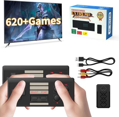 Wireless Retro Game Console, Built-in 620 Video Games Classic Mini Gaming Console with 2 Classic Wireless Controllers, AV Output 8-Bit Game System - Plug and Play in Kuwait