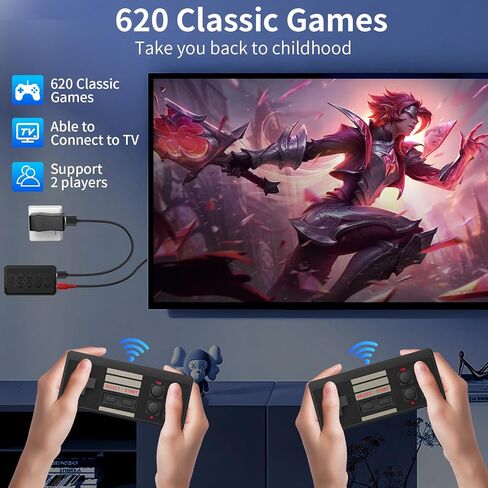 Wireless Retro Game Console, Built-in 620 Video Games Classic Mini Gaming Console with 2 Classic Wireless Controllers, AV Output 8-Bit Game System - Plug and Play in Kuwait