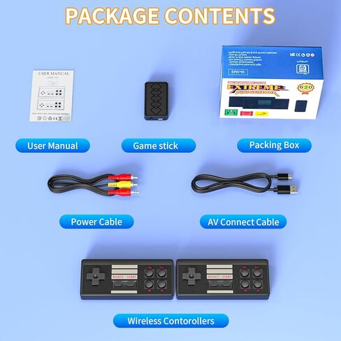 Wireless Retro Game Console, Built-in 620 Video Games Classic Mini Gaming Console with 2 Classic Wireless Controllers, AV Output 8-Bit Game System - Plug and Play in Kuwait