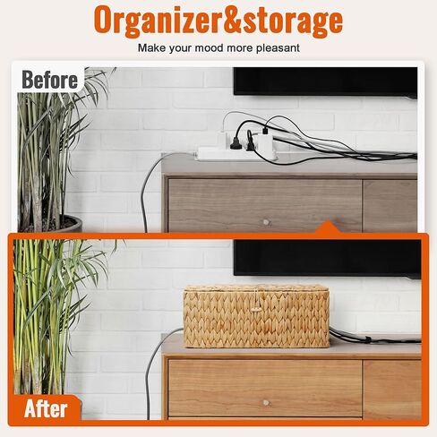Posprica Cable Management Box with Lid, 2 Pack Handwoven Water Hyacinth Cord Hider Organizer Boxes, 2 Side Open Slots Storage Box to Hide Cords and Power Strip for Desk, Floor, Office in Kuwait