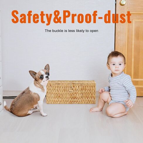 Posprica Cable Management Box with Lid, 2 Pack Handwoven Water Hyacinth Cord Hider Organizer Boxes, 2 Side Open Slots Storage Box to Hide Cords and Power Strip for Desk, Floor, Office in Kuwait