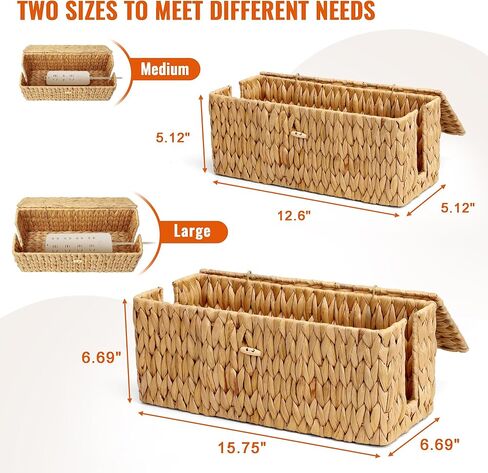 Posprica Cable Management Box with Lid, 2 Pack Handwoven Water Hyacinth Cord Hider Organizer Boxes, 2 Side Open Slots Storage Box to Hide Cords and Power Strip for Desk, Floor, Office in Kuwait