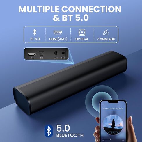 MZEIBO TV Sound Bar, Sound Bars for Smart TV Bluetooth 5.0 Soundbar 50W 17Inch Small Soundbars with ARC/Optical/AUX Connection, TV Soundbar Surround Sound Bars (Black) in Kuwait