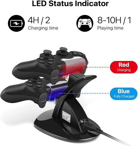 TNP PS4 Controller Charger - محطة شحن مزدوجة لشاحن وحدة التحكم في PlayStation 4 مع مؤشر LED وحماية IC - Fast Dual USB Dualshock 4 Charger Stand in Saudi Arabia
