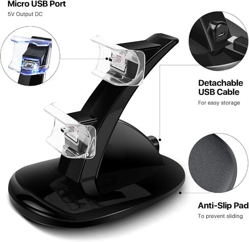 TNP PS4 Controller Charger - محطة شحن مزدوجة لشاحن وحدة التحكم في PlayStation 4 مع مؤشر LED وحماية IC - Fast Dual USB Dualshock 4 Charger Stand in Saudi Arabia