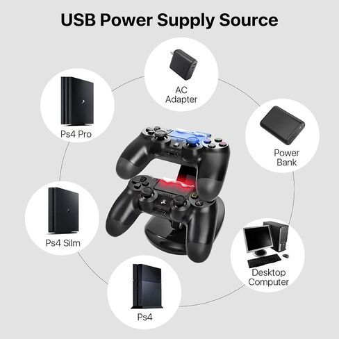 TNP PS4 Controller Charger - محطة شحن مزدوجة لشاحن وحدة التحكم في PlayStation 4 مع مؤشر LED وحماية IC - Fast Dual USB Dualshock 4 Charger Stand in Saudi Arabia