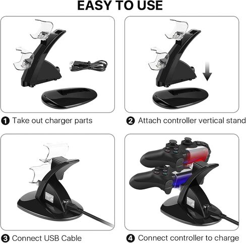 TNP PS4 Controller Charger - محطة شحن مزدوجة لشاحن وحدة التحكم في PlayStation 4 مع مؤشر LED وحماية IC - Fast Dual USB Dualshock 4 Charger Stand in Saudi Arabia