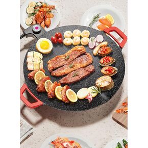 Electric BBQ Grill Pan, Indoor Korean Cast Grill Pan with Removable Temperature Control, Non Stick Multipurpose Grill with Even Heat for Home Cooking, 30cm Diameter (110V)