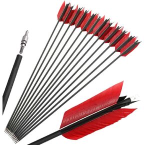 AMEYXGS 6/12 Pcs 30 Inch Archery Carbon Arrows Target Practice Flu Flu Arrows Spine 500 Small Game Arrows 4 Feathers Fletching with 100 Grain Judo Arrowheads for Practice Targeting