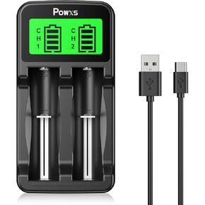 POWXS LCD Universal 18650 Battery Charger for 3.7V Li-ion Rechargeable Battery 18650 18490 18350 17670 17500 16340(RCR123) 14500 Lithium Batteries and Ni-MH Ni-CD Rechargeable AA AAA Batteries